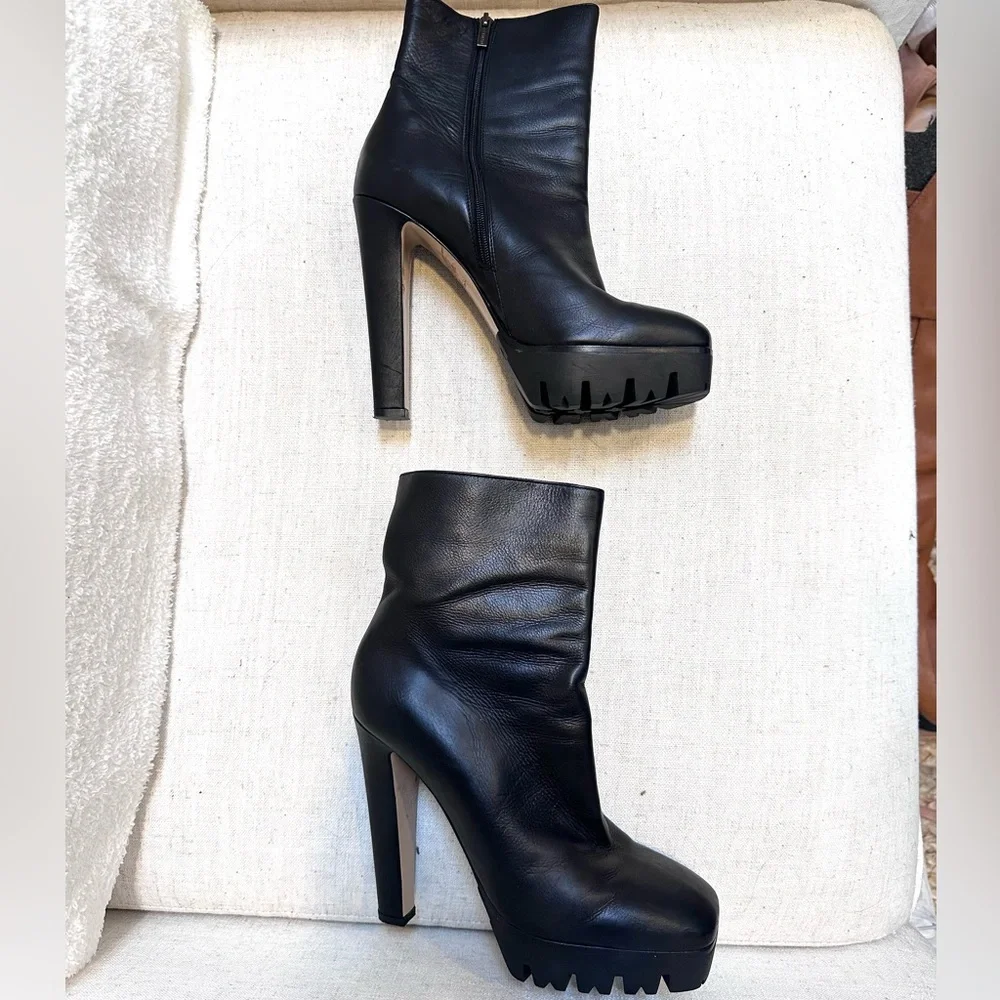 Le Silla Black Leather Mid Calf Square Toe Platform Boots Size 39 (US 8.5-9) - Picture 2 of 12